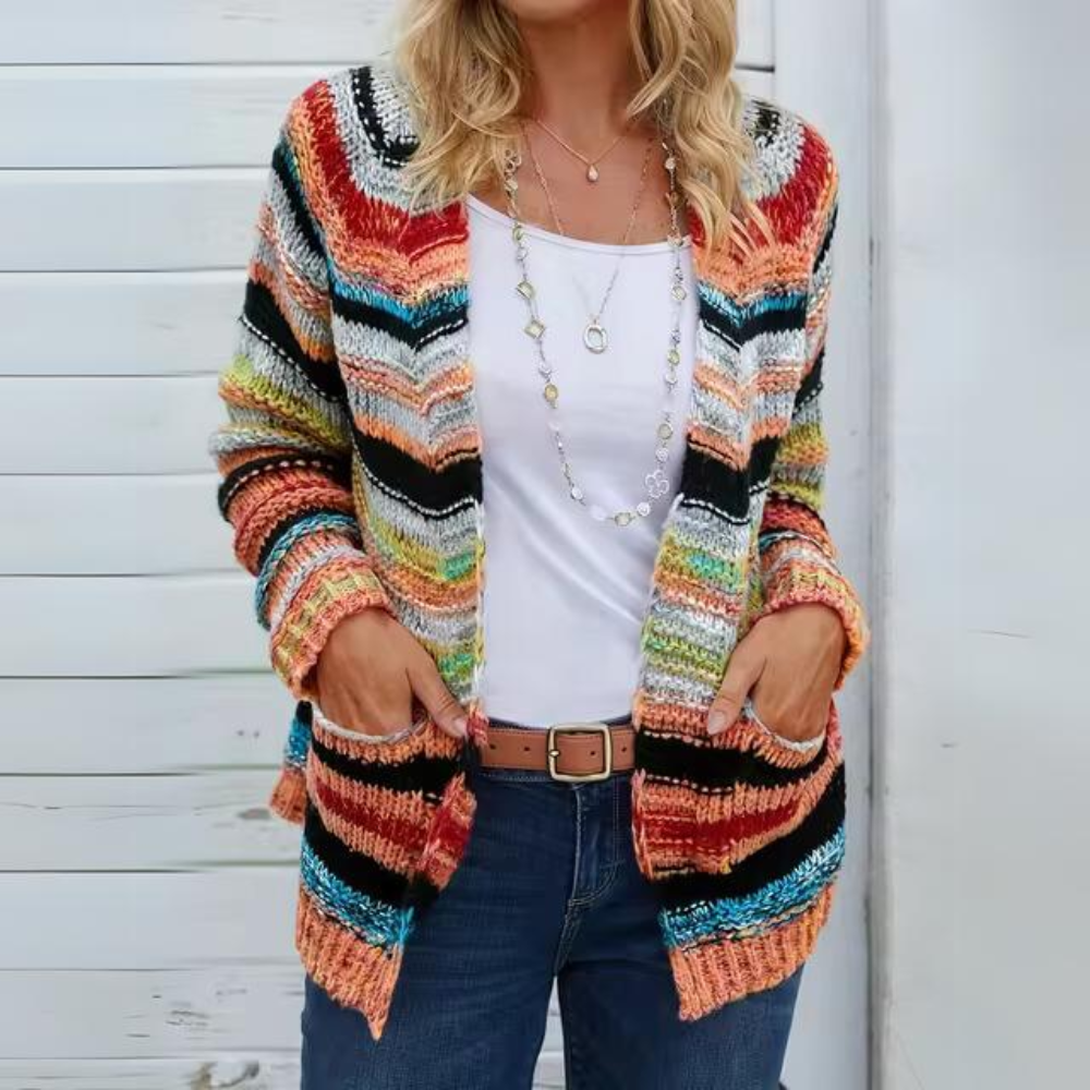 Delphine | Women's Striped Open Front Cardigan