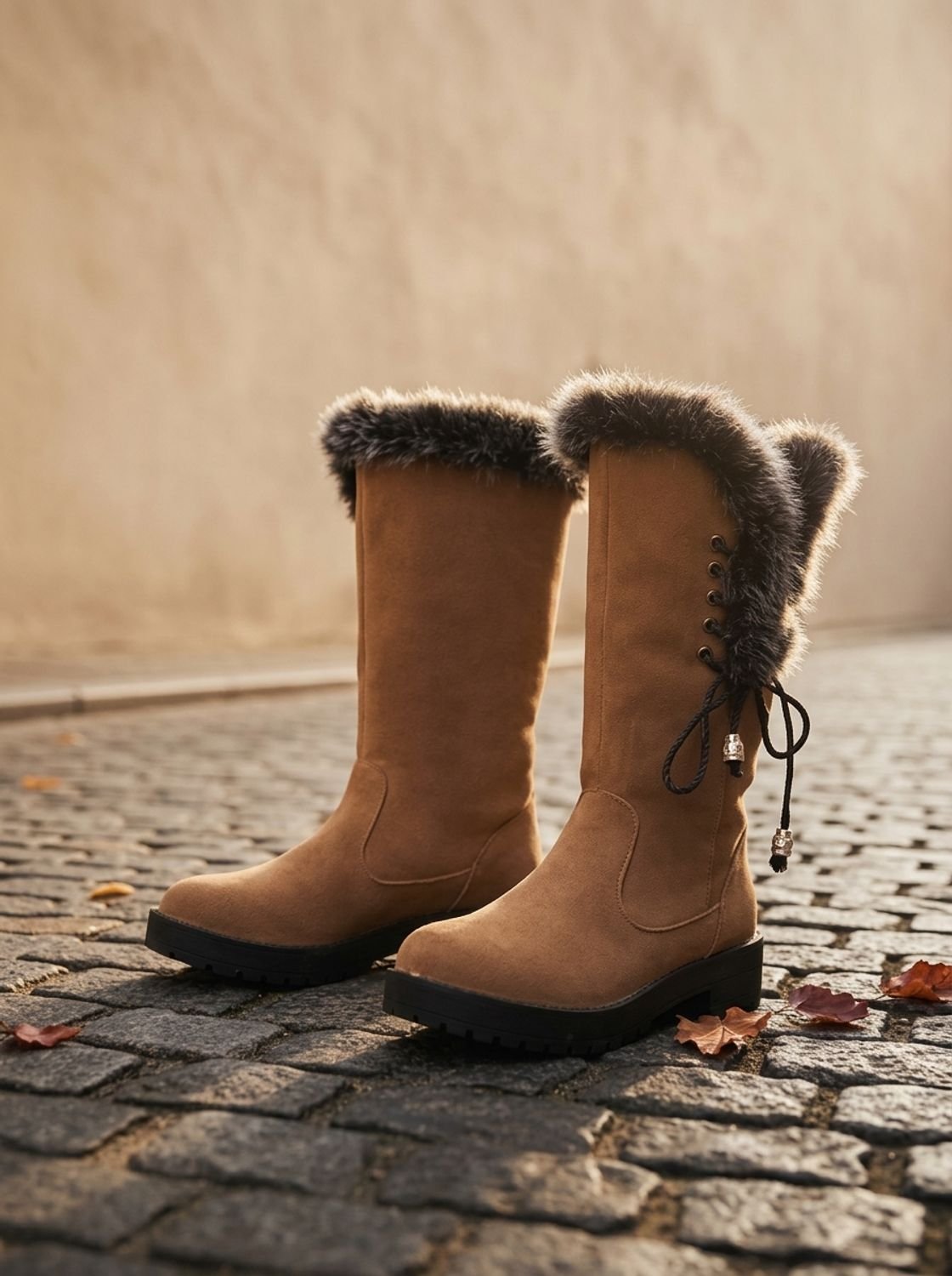 Eleanor | Women's Faux-Fur Trimmed Knee-High Block Heel Snow Boots