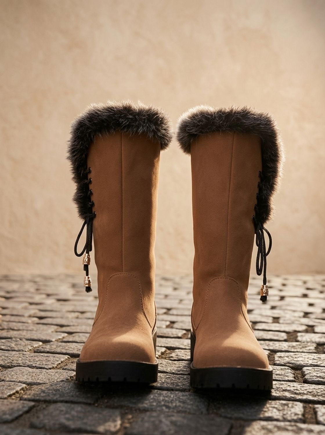 Eleanor | Women's Faux-Fur Trimmed Knee-High Block Heel Snow Boots