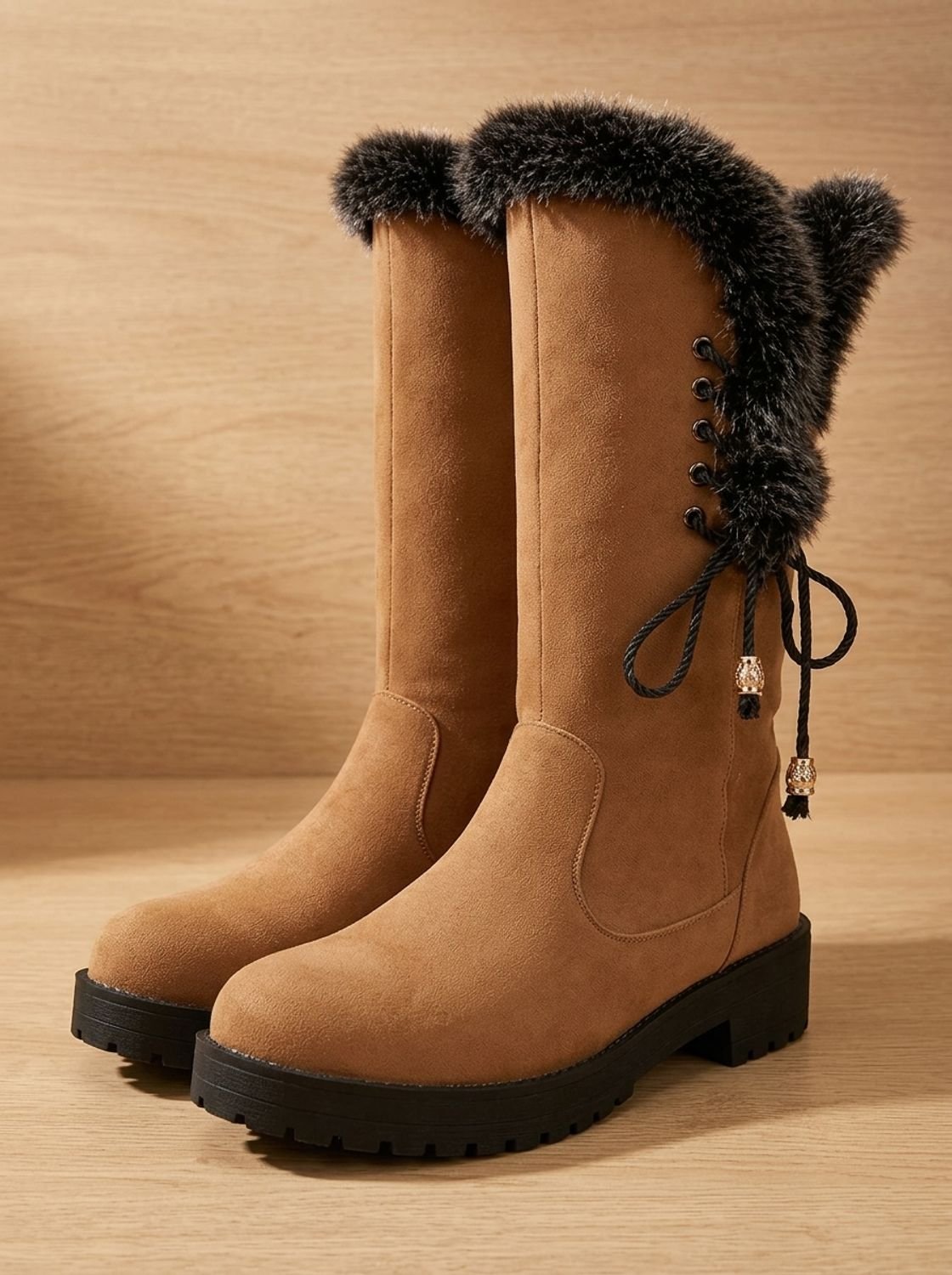 Eleanor | Women's Faux-Fur Trimmed Knee-High Block Heel Snow Boots