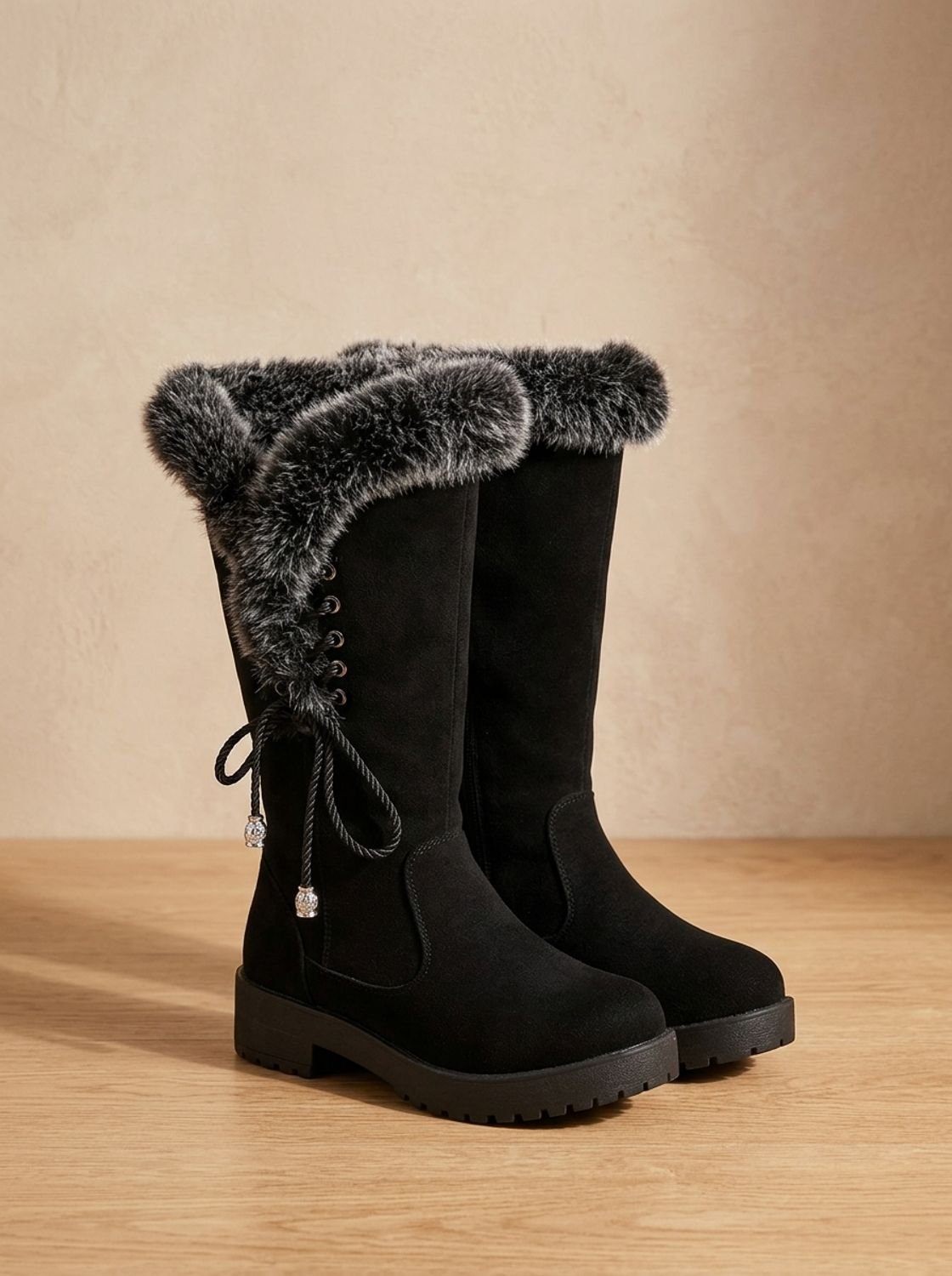 Eleanor | Women's Faux-Fur Trimmed Knee-High Block Heel Snow Boots