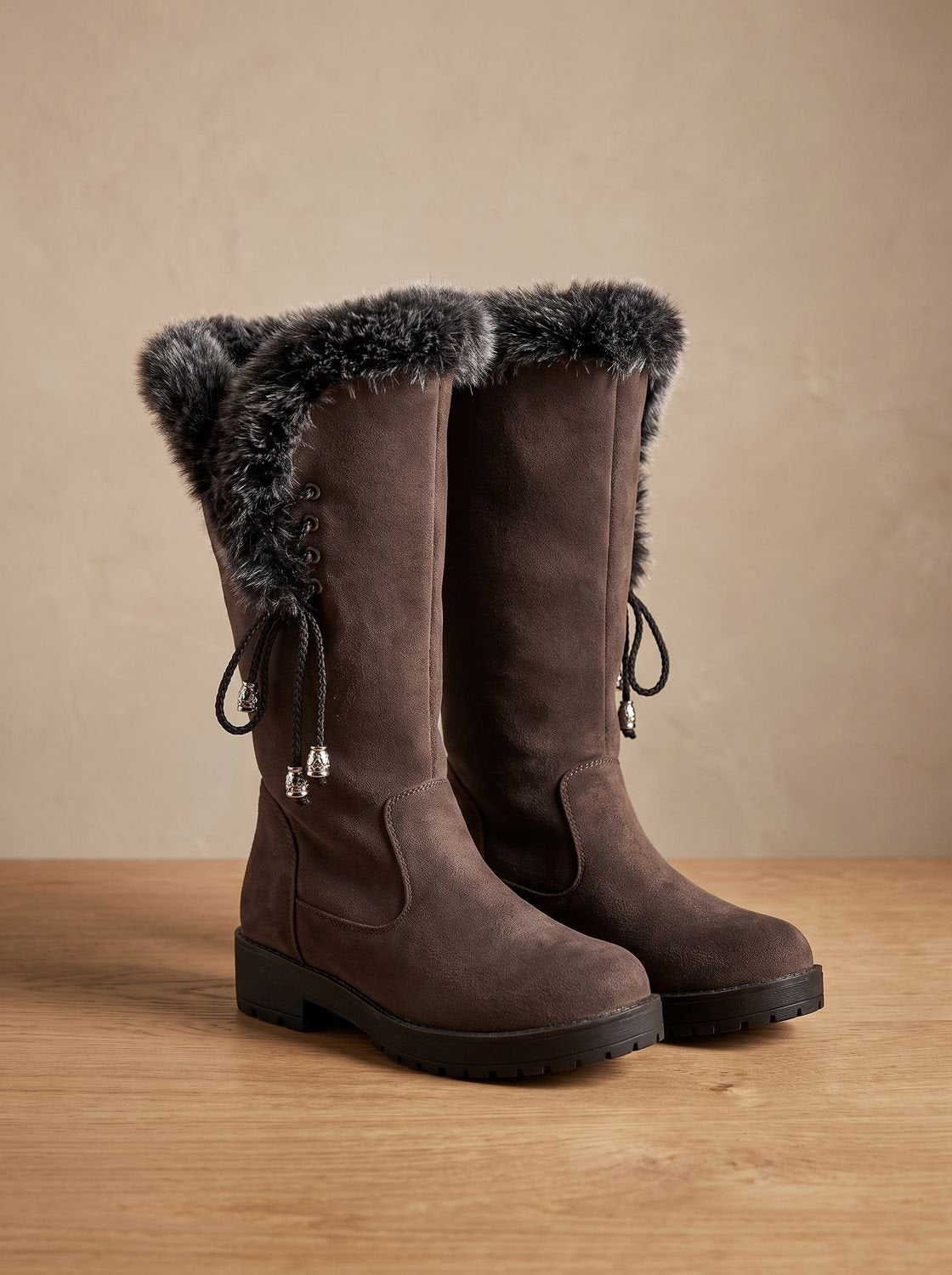Eleanor | Women's Faux-Fur Trimmed Knee-High Block Heel Snow Boots