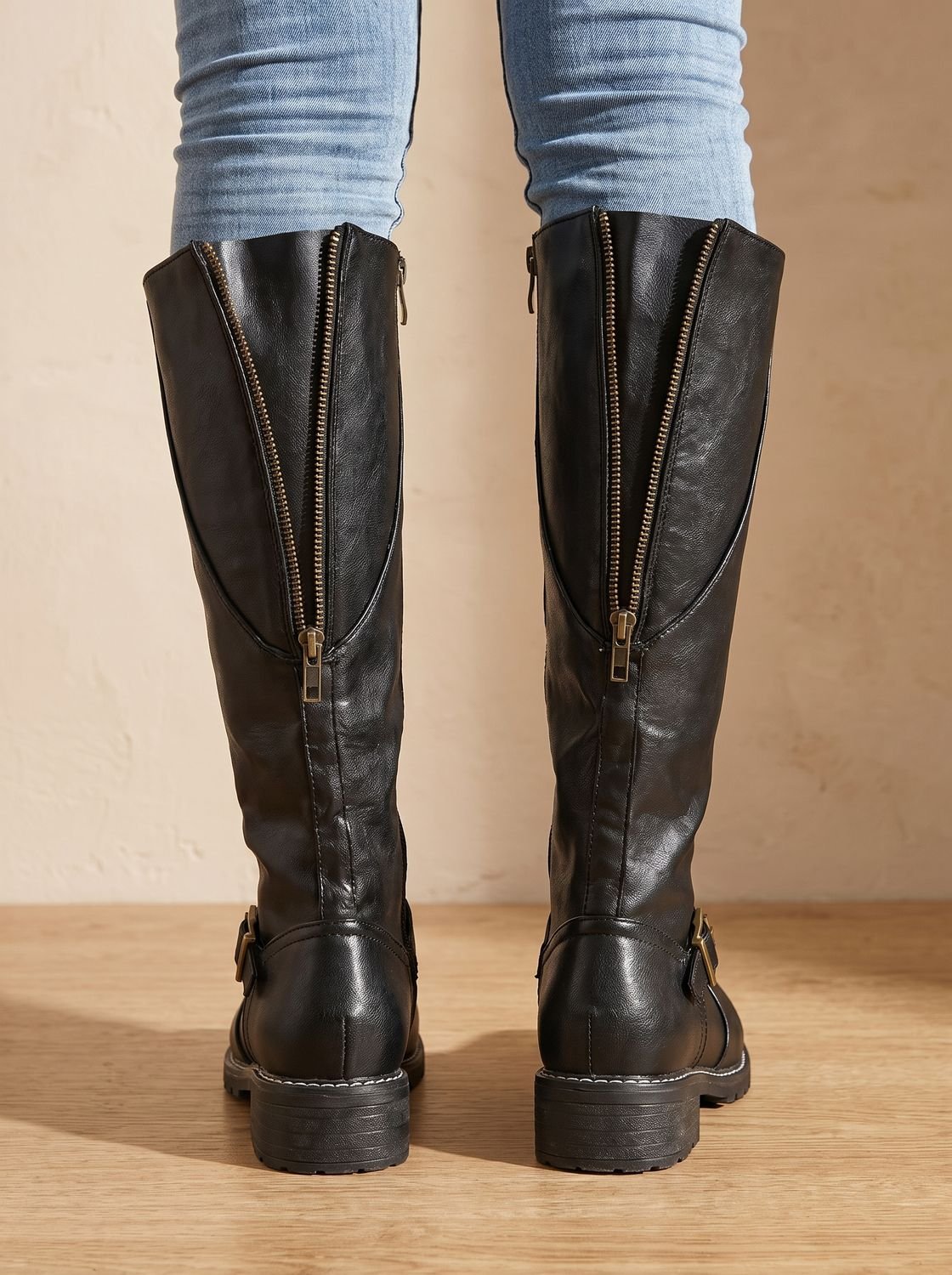 Eleanor | Women's Knee-High Buckle-Strap Block Heel Riding Boots