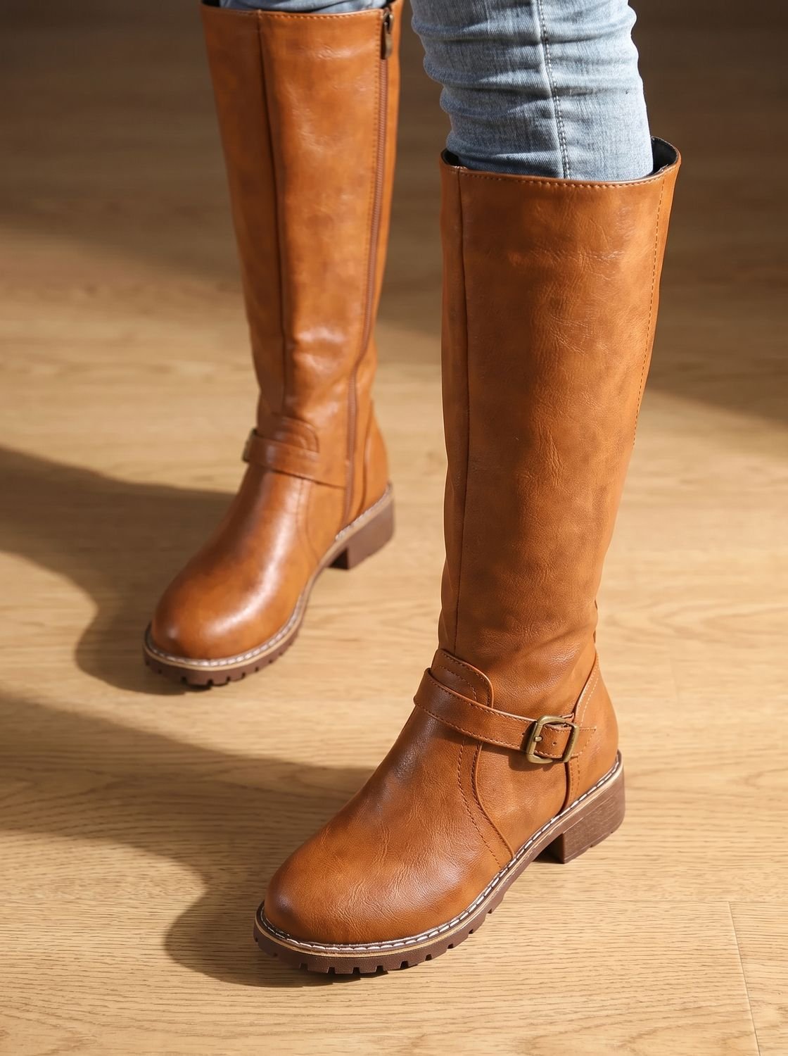 Eleanor | Women's Knee-High Buckle-Strap Block Heel Riding Boots