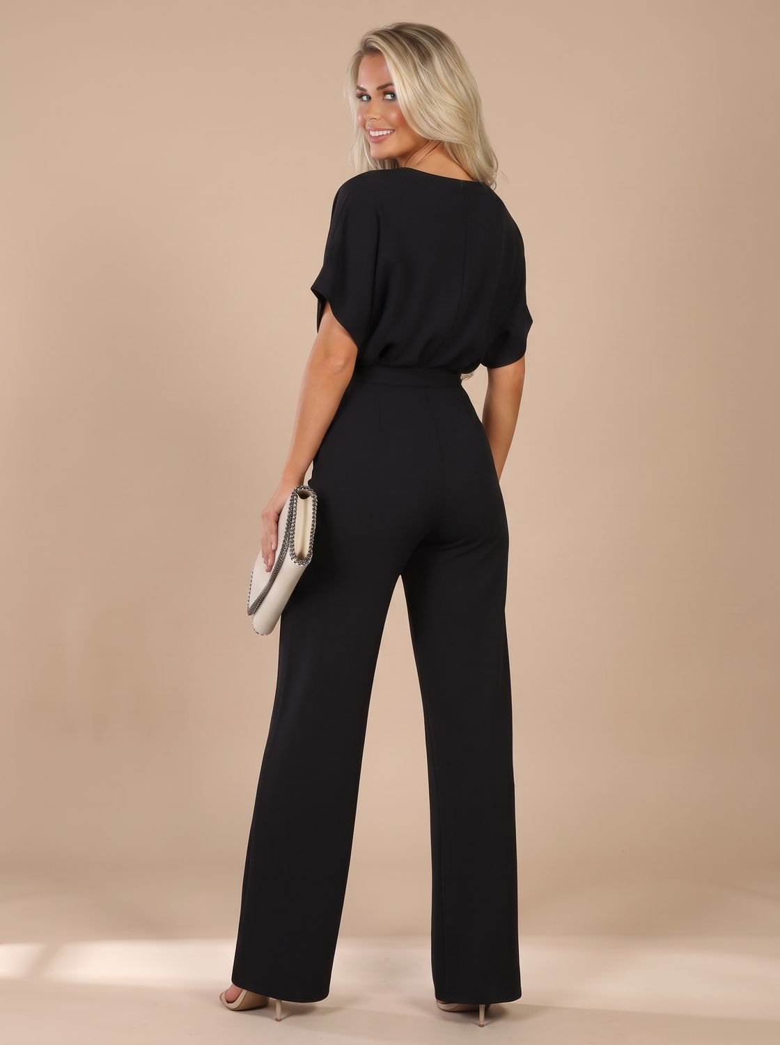 Eleanor | Women's Tie-Belt Wide-Leg Short-Sleeve Jumpsuit