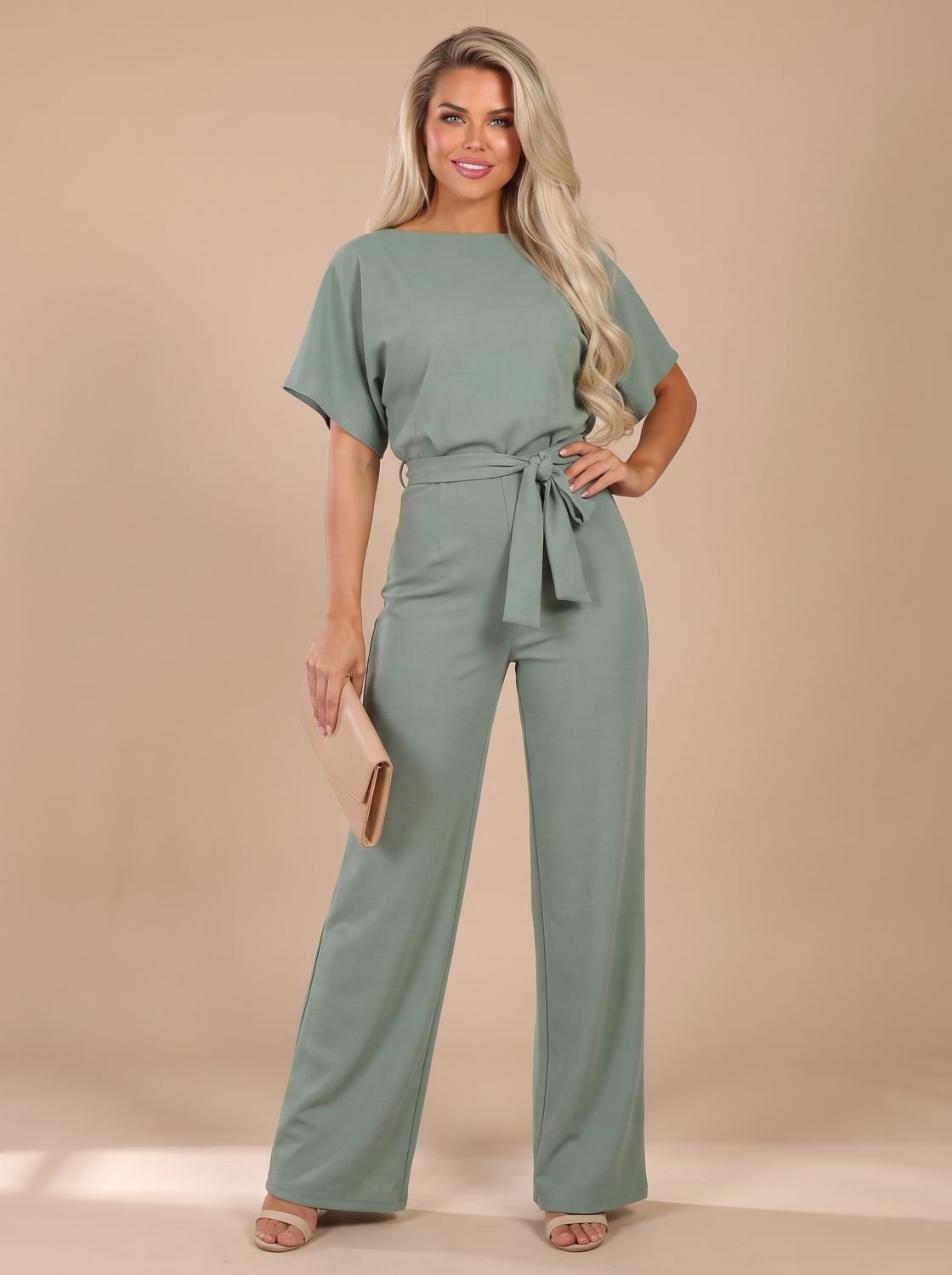 Eleanor | Women's Tie-Belt Wide-Leg Short-Sleeve Jumpsuit