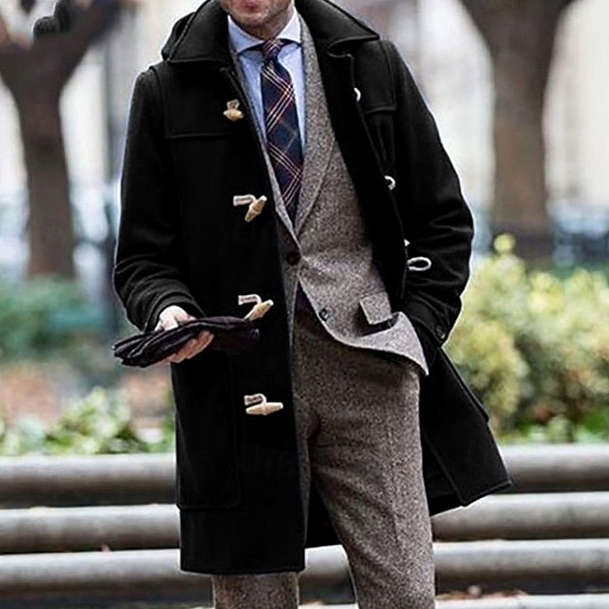 Elijah | Men's Wool Hooded Toggle-Closure Long Overcoat