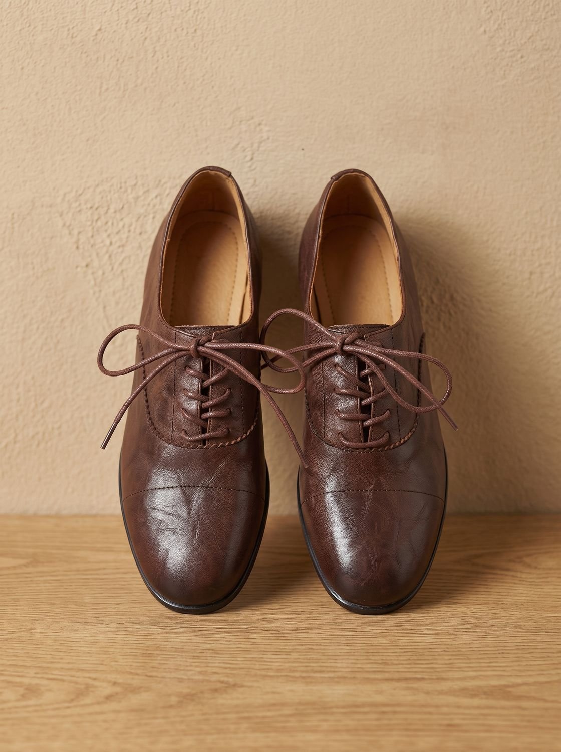 Emma | Women's Leather Lace-Up Cap Toe Oxford Flat Shoes