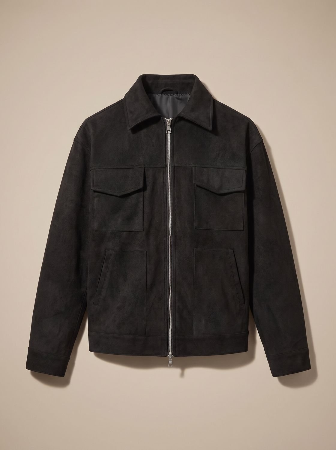 Ethan | Men's Suede Full-Zip Trucker Jacket Shirt Collar