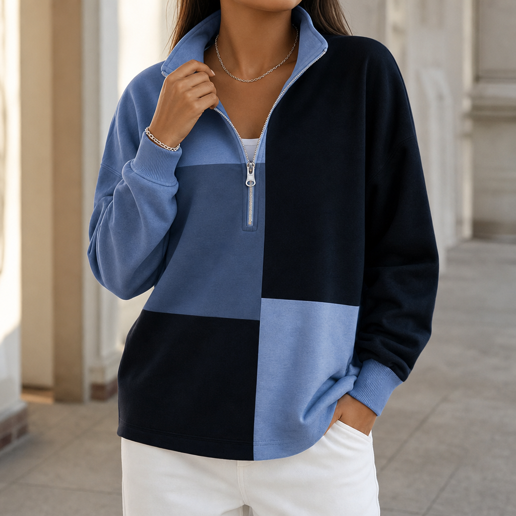 Evangeline | Women's Sweatshirt with Half-Zip and Paneled Design