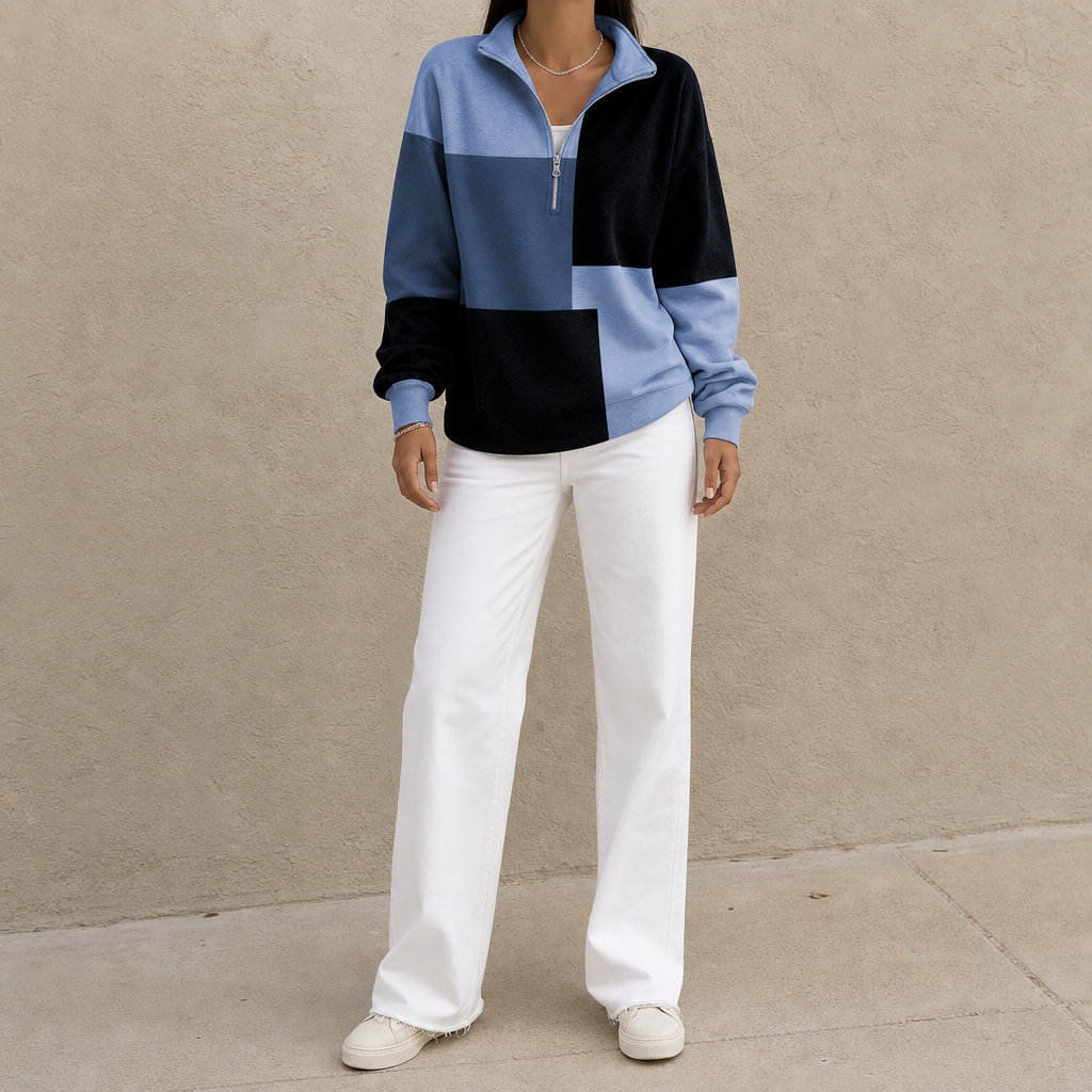 Evangeline | Women's Sweatshirt with Half-Zip and Paneled Design