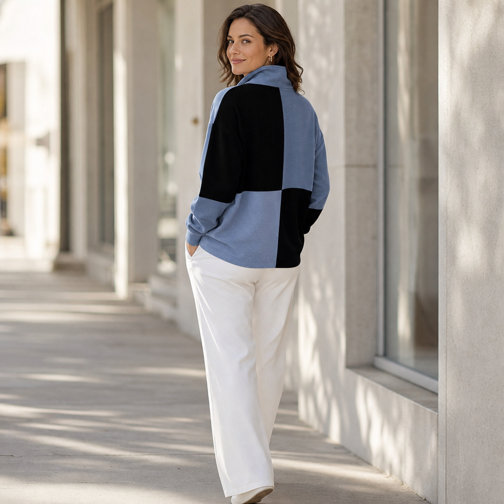 Evangeline | Women's Sweatshirt with Half-Zip and Paneled Design
