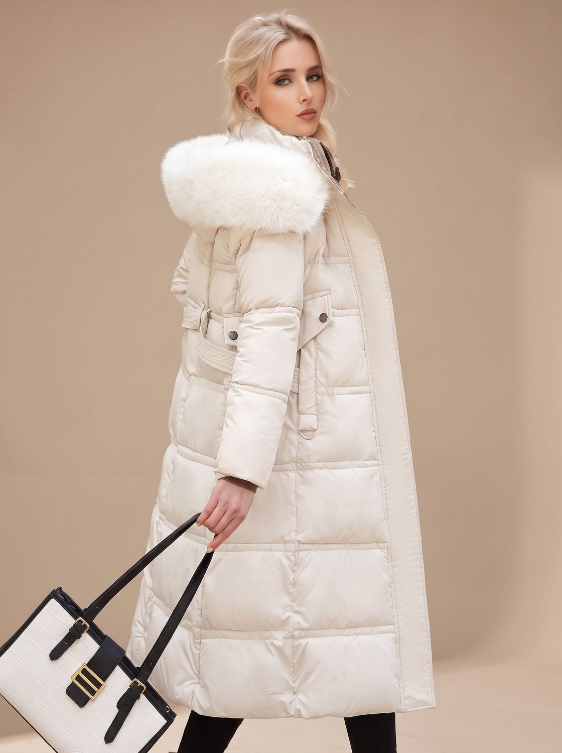 Evelyn | Women's Luxury Long Puffer Parka Fur-Hood Winter Coat