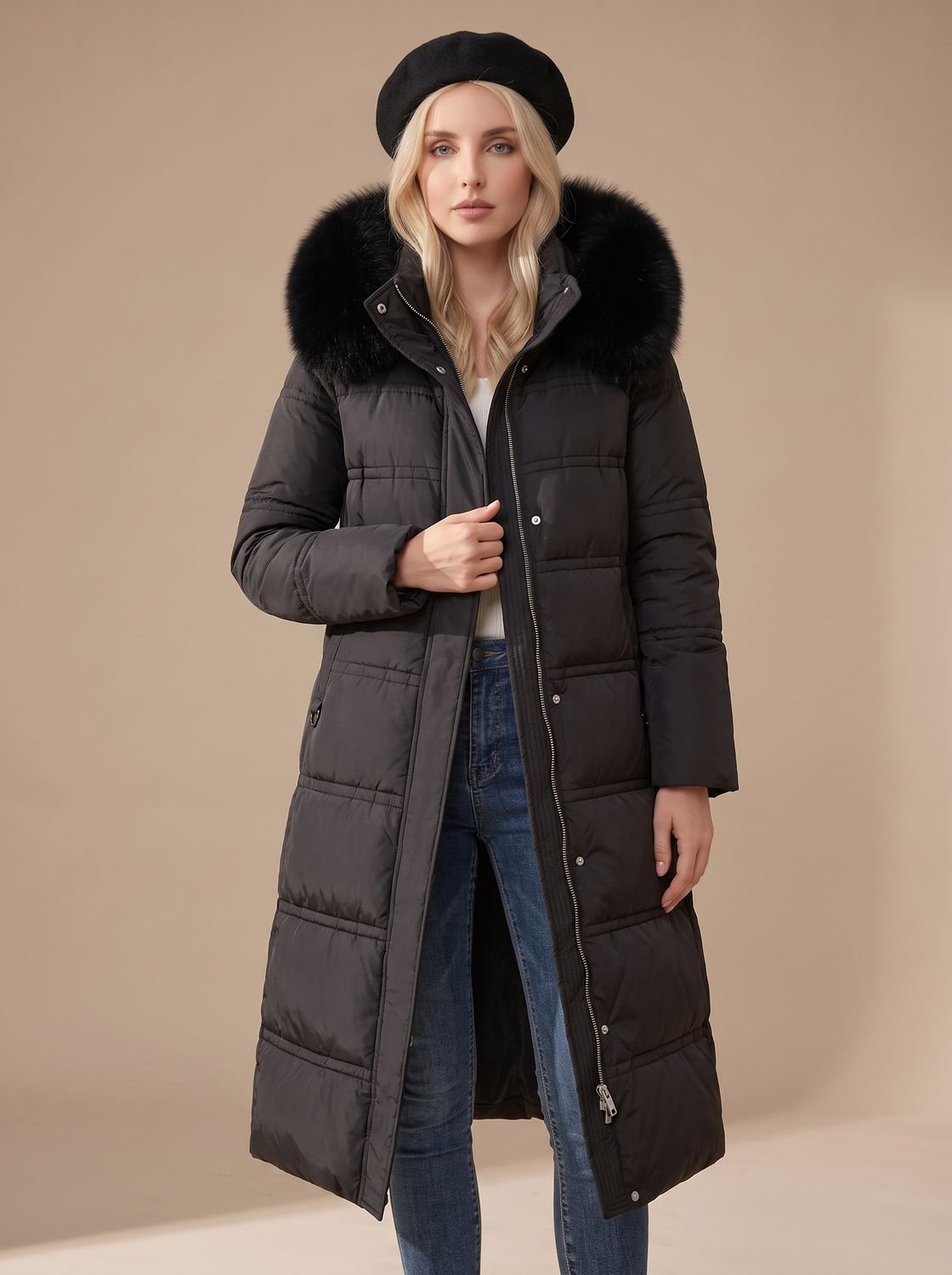 Evelyn | Women's Luxury Long Puffer Parka Fur-Hood Winter Coat