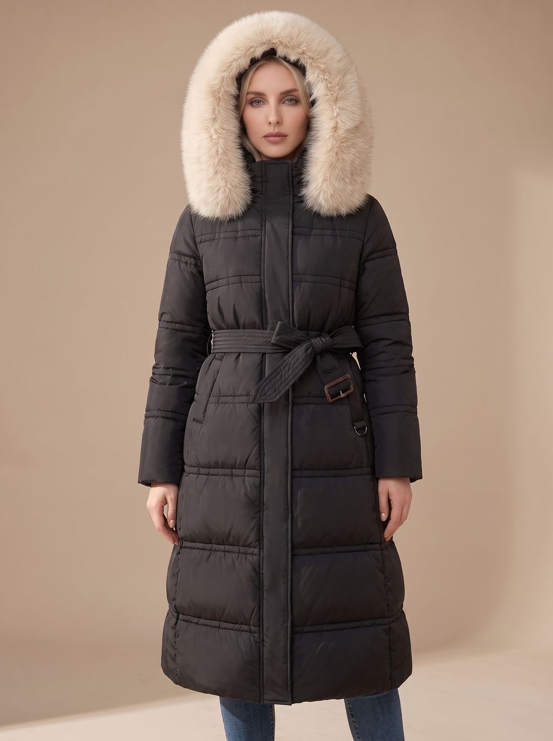 Evelyn | Women's Luxury Long Puffer Parka Fur-Hood Winter Coat