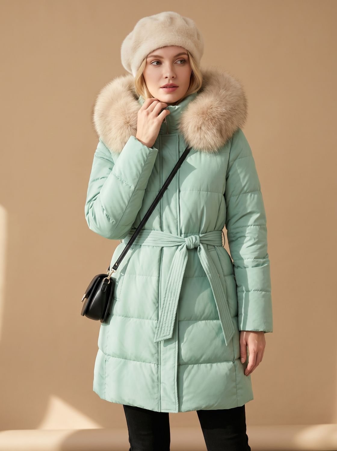 Evelyn | Women's Luxury Long Puffer Parka Fur-Hood Winter Coat