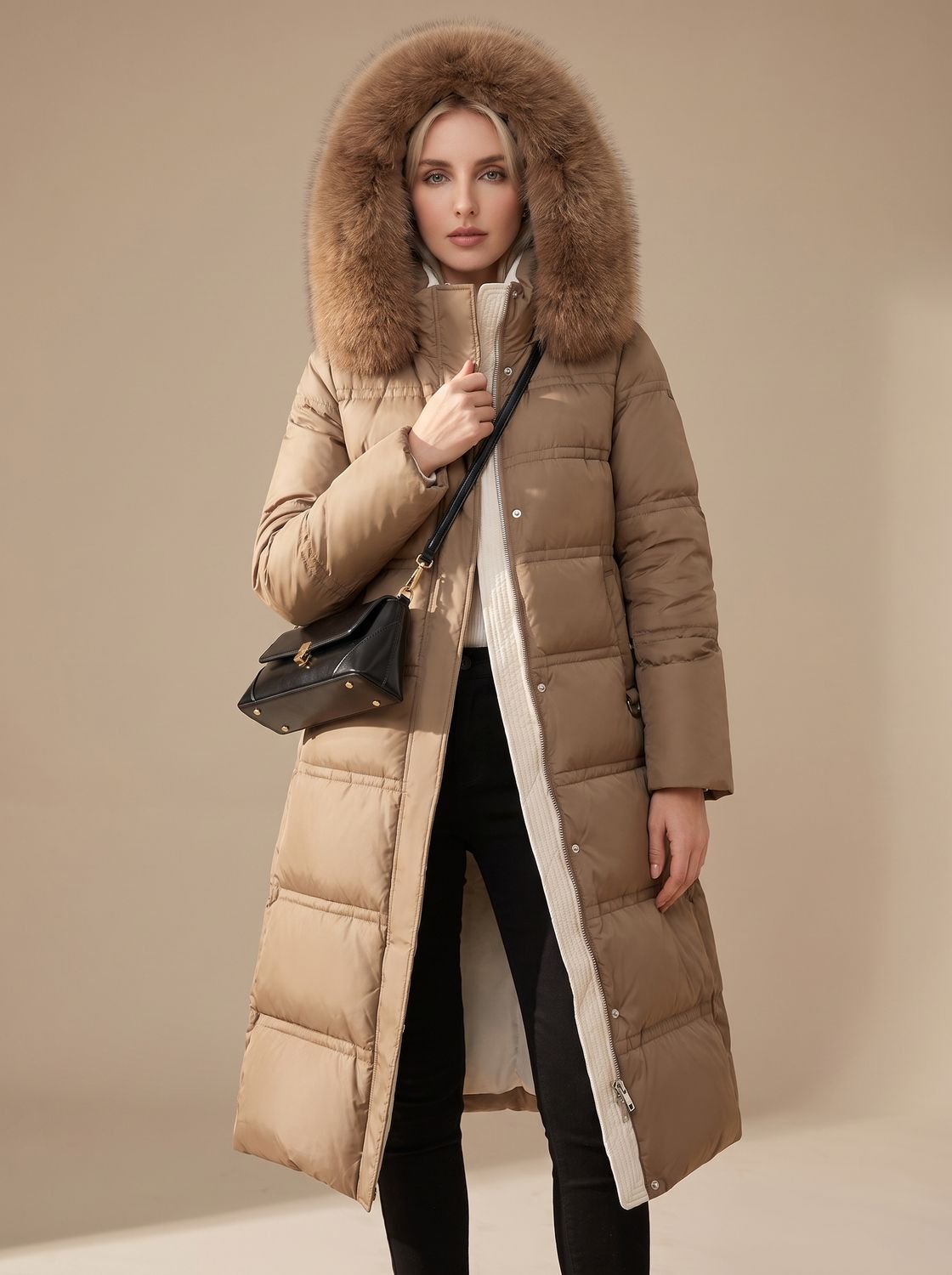 Evelyn | Women's Luxury Long Puffer Parka Fur-Hood Winter Coat