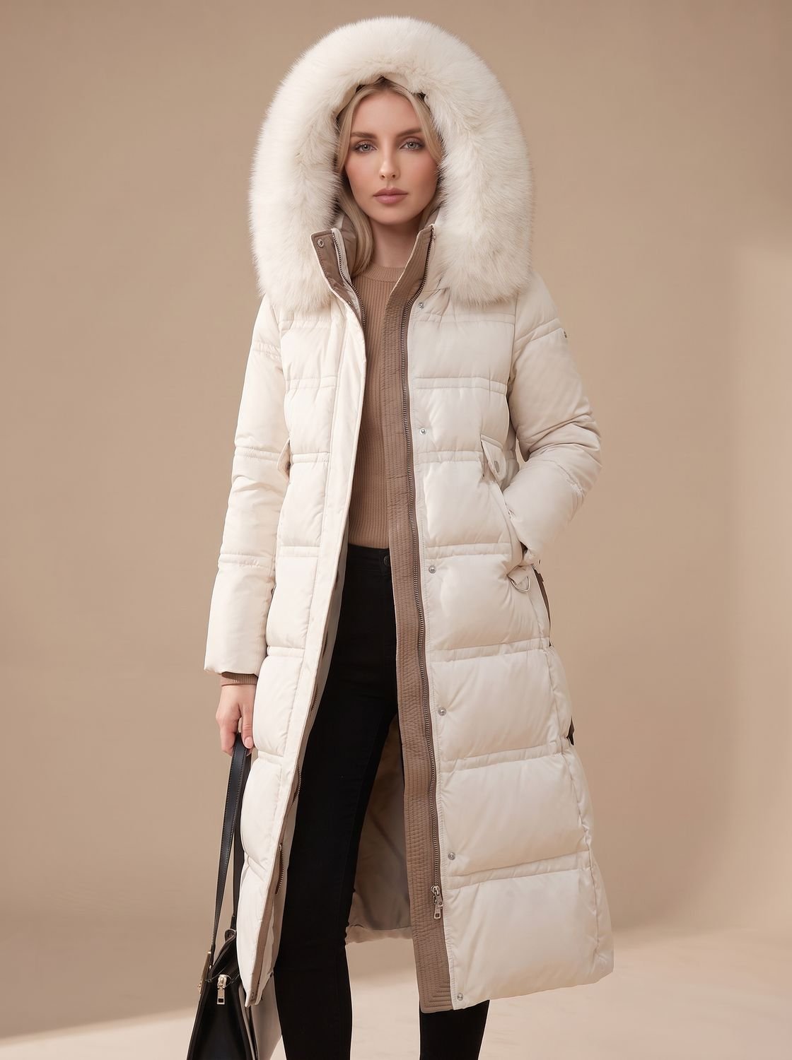 Evelyn | Women's Luxury Long Puffer Parka Fur-Hood Winter Coat