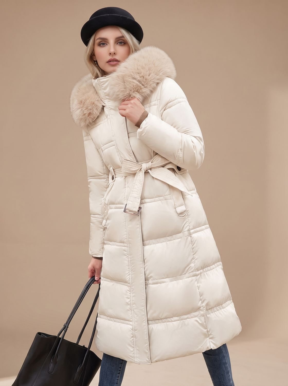 Evelyn | Women's Luxury Long Puffer Parka Fur-Hood Winter Coat