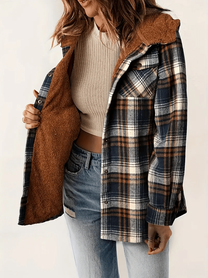 Everlee | Women's Plaid Sherpa Collar Button Down Shacket