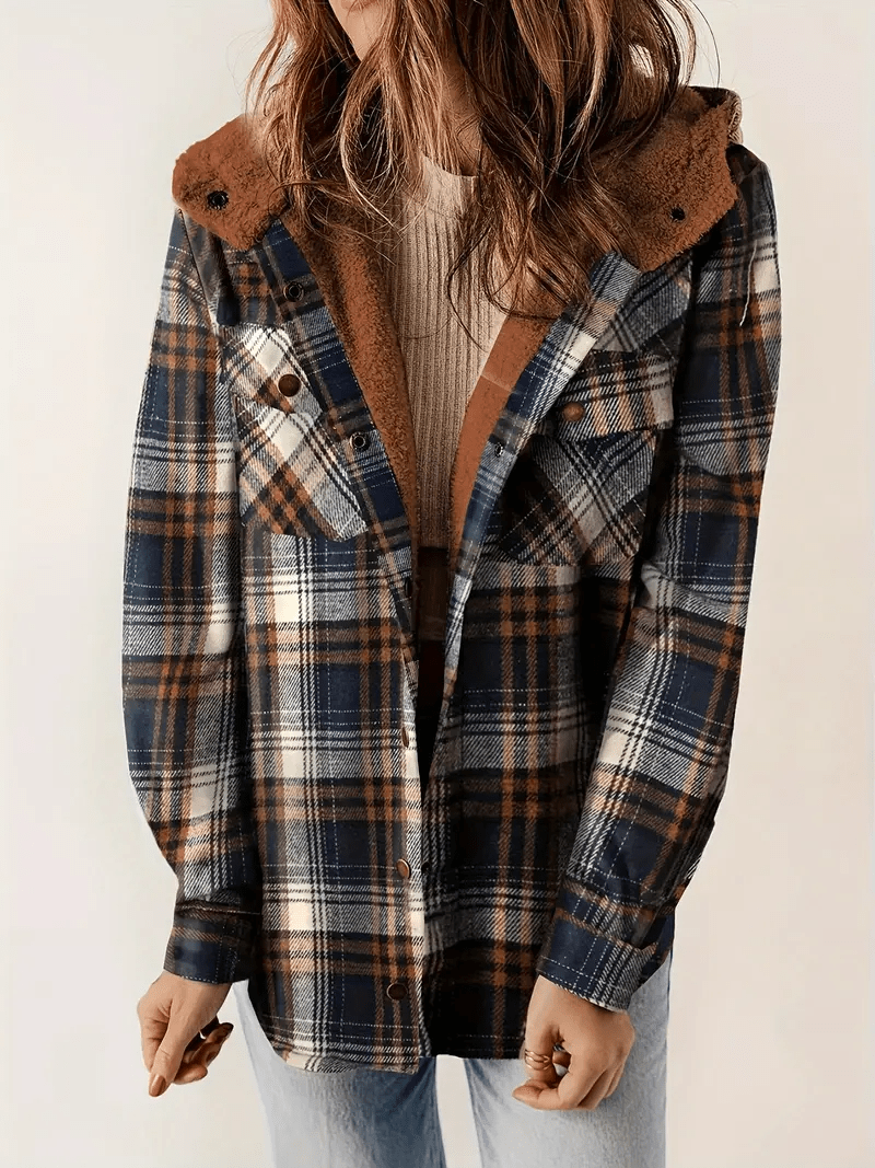Everlee | Women's Plaid Sherpa Collar Button Down Shacket