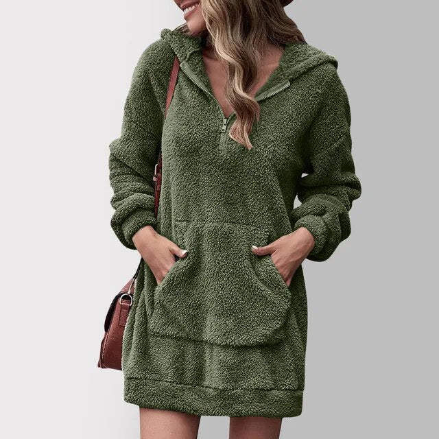 Fenwick | Women's Hooded Zip Sweater Mini Dress