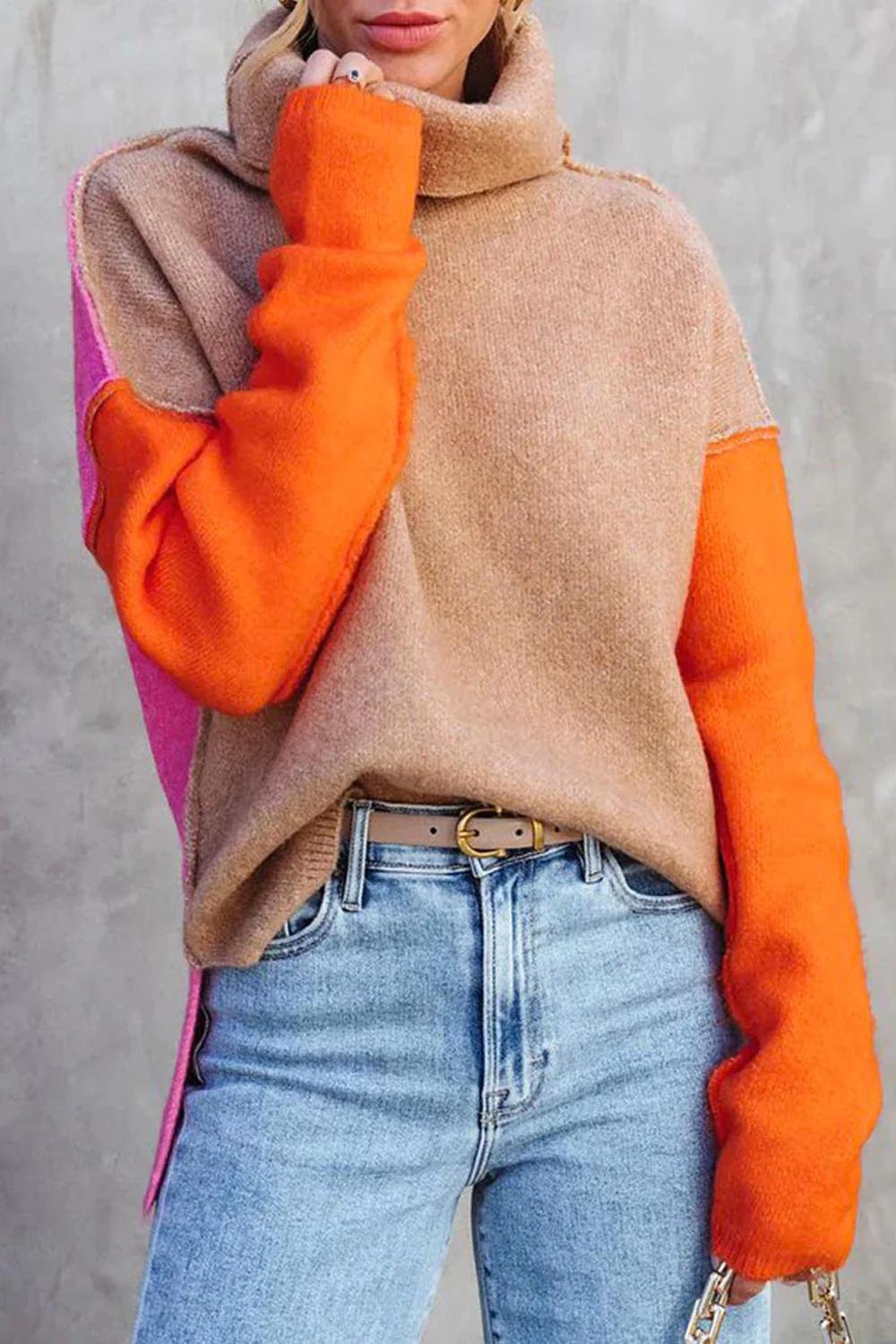 Fiora | Women's Color Block Turtleneck Sweater