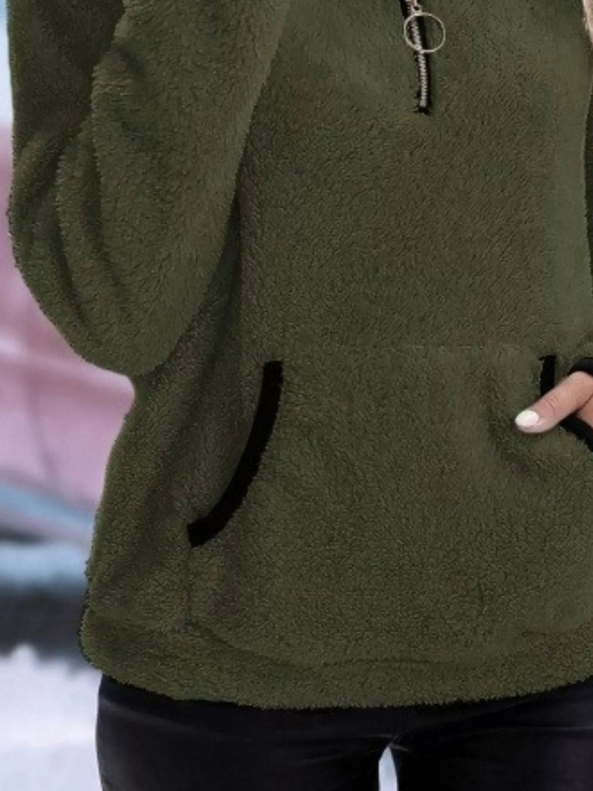 Halina | Women's Fuzzy Sherpa Half Zip Pullover Sweater