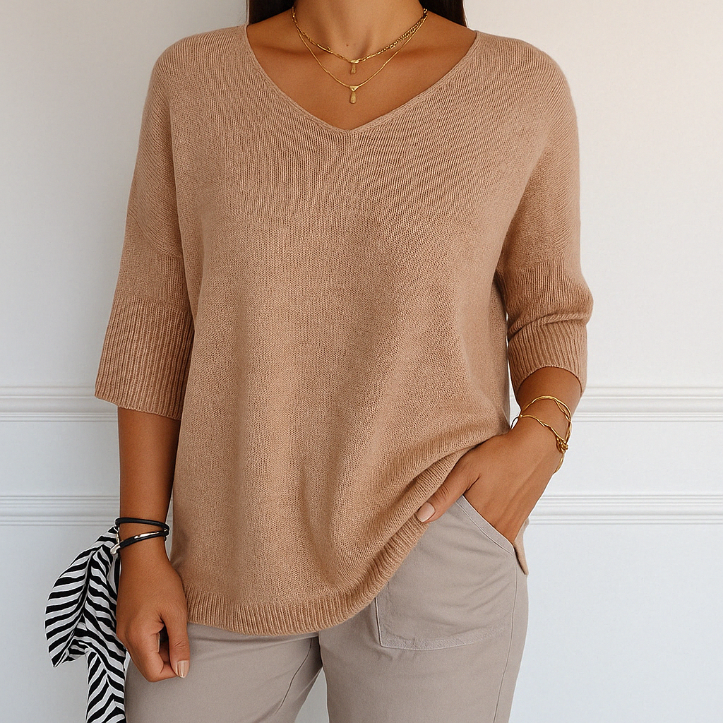 Harriet | Women's V-Neck Short Sleeve Relaxed Fit Sweater