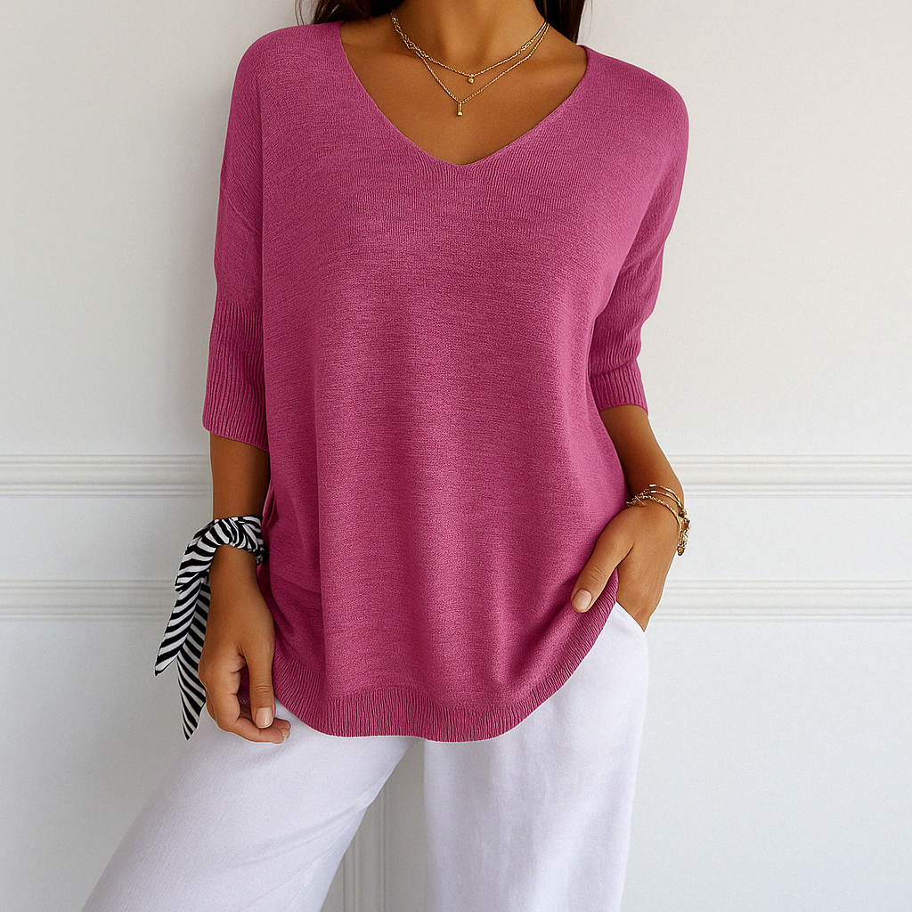 Harriet | Women's V-Neck Short Sleeve Relaxed Fit Sweater