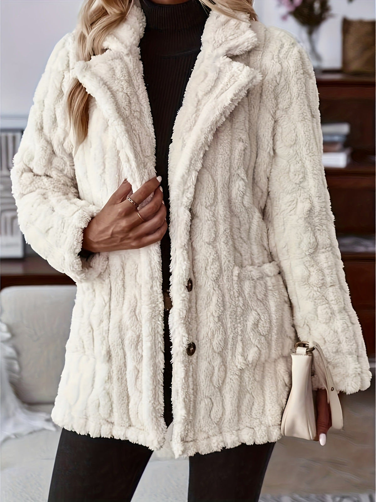 Isabeau | Women's Cable Textured Longline Teddy Coat