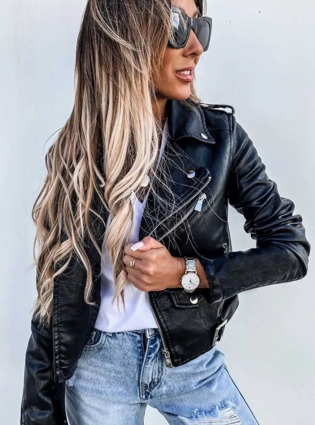 Isabella | Women's Faux Leather Asymmetric Zip Moto Jacket