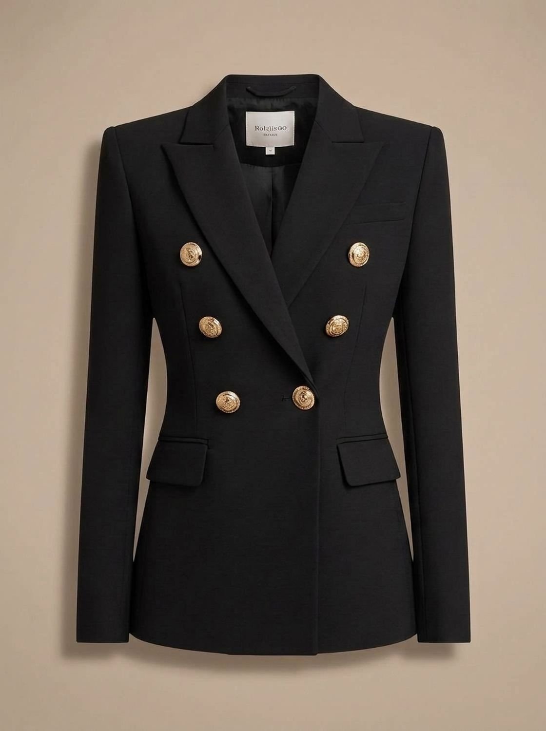 Layla | Women's Tailored Double-Breasted Gold-Button Blazer, Navy Blue