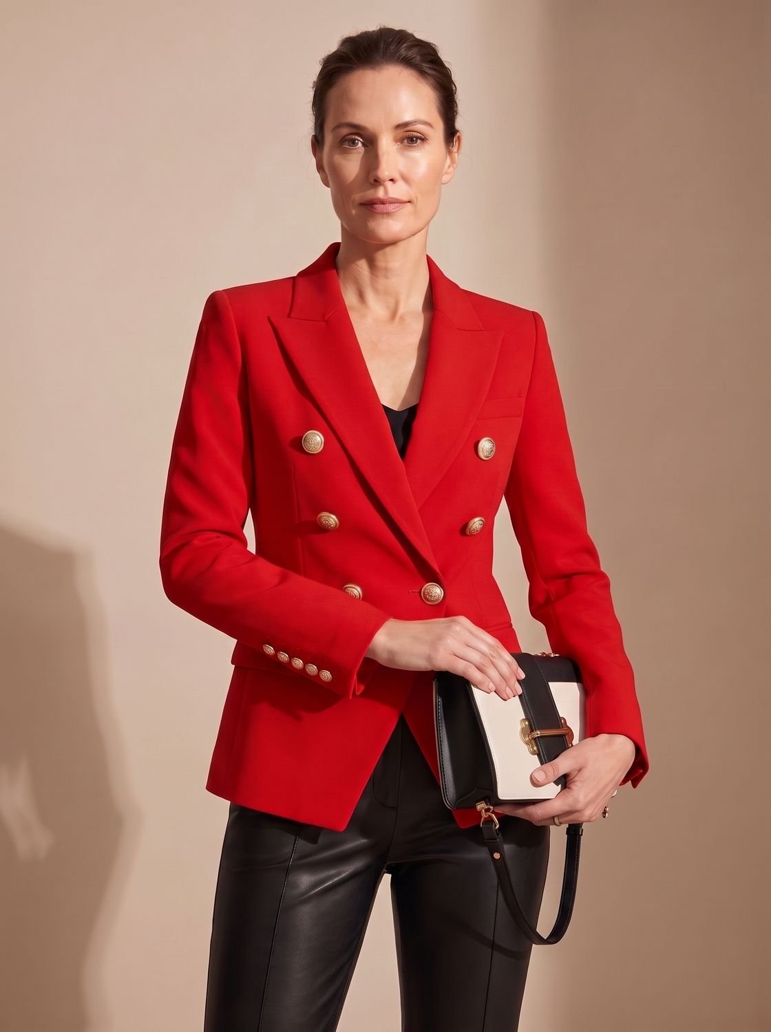Layla | Women's Tailored Double-Breasted Gold-Button Blazer, Navy Blue