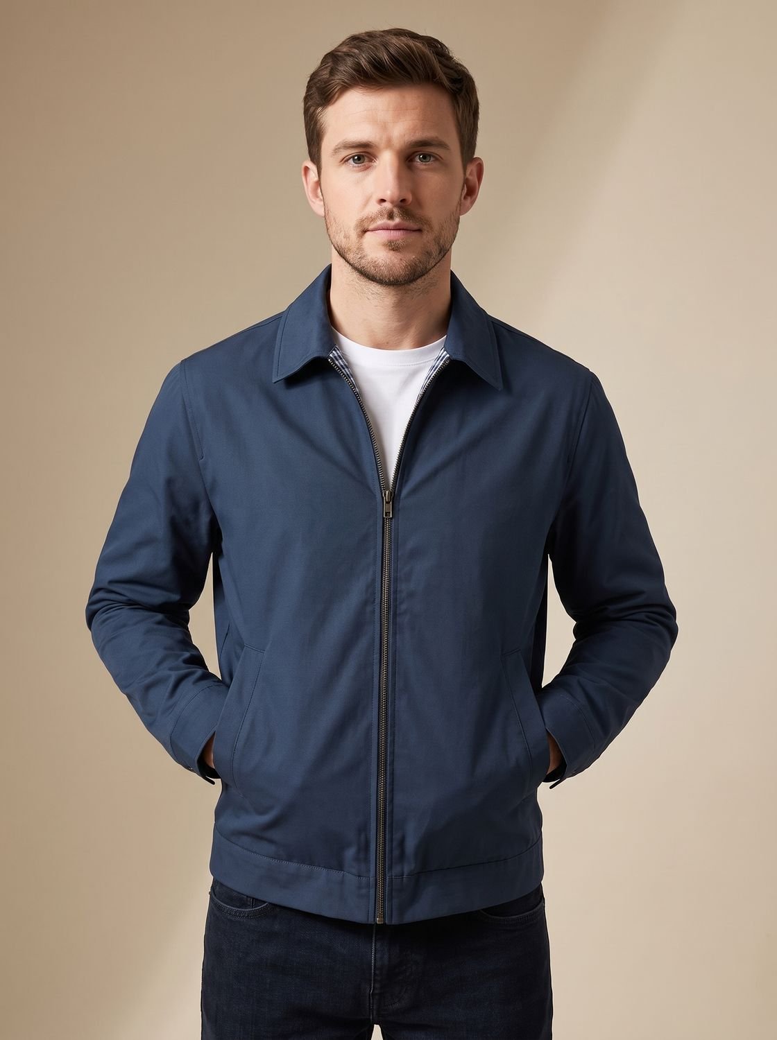 Lucas | Men's Smart-Casual Harrington Jacket Gingham-Lined Full-Zip