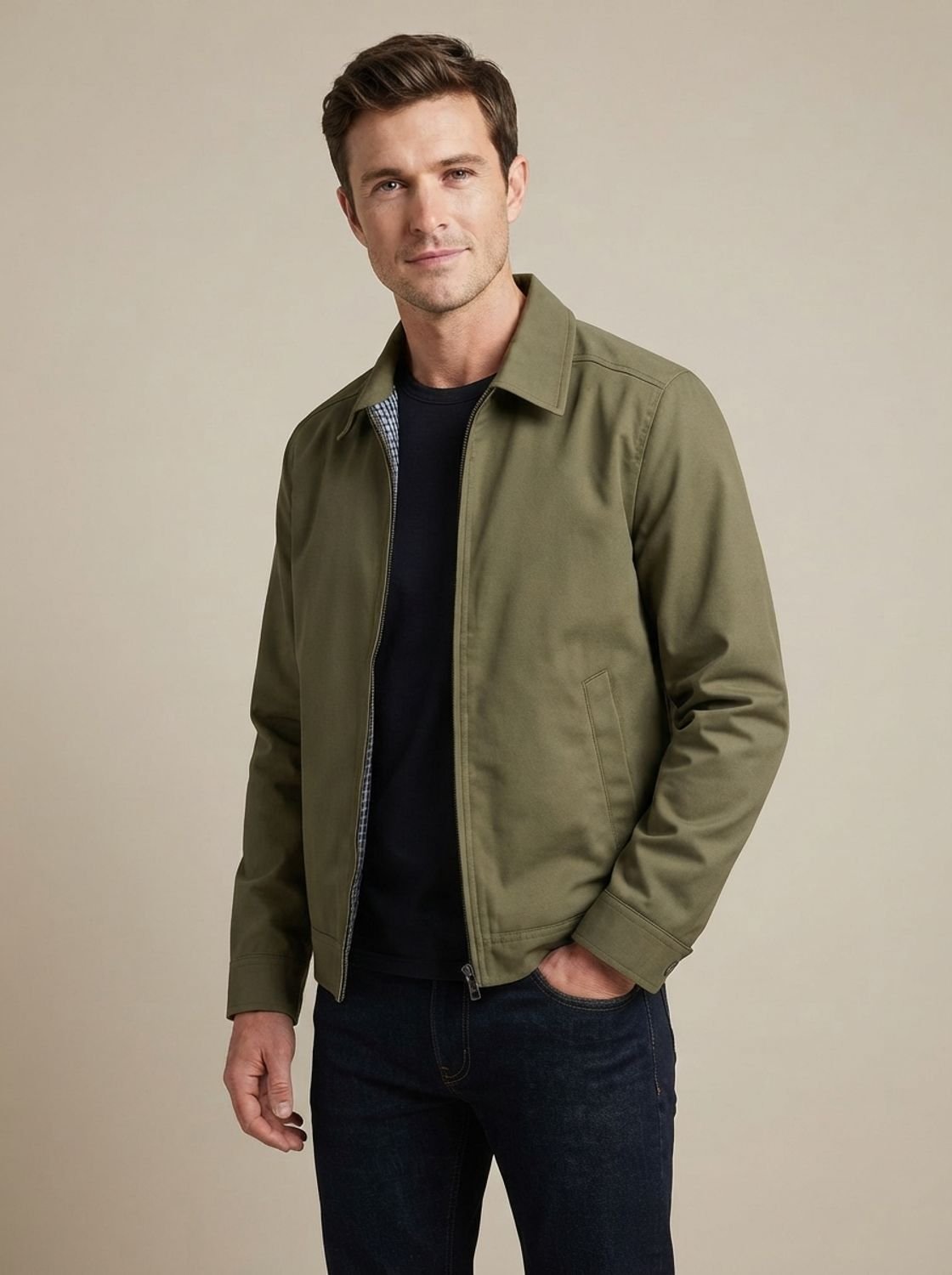 Lucas | Men's Smart-Casual Harrington Jacket Gingham-Lined Full-Zip