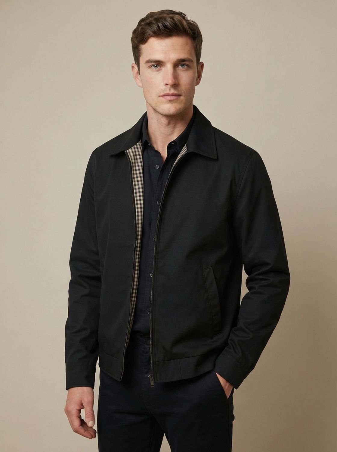 Lucas | Men's Smart-Casual Harrington Jacket Gingham-Lined Full-Zip