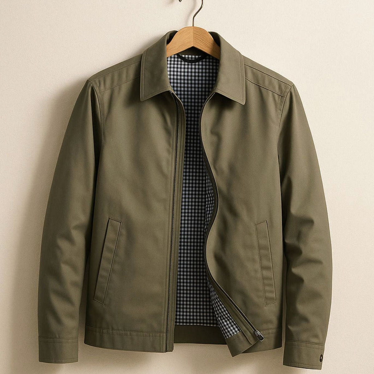 Lucas | Men's Smart-Casual Harrington Jacket Gingham-Lined Full-Zip