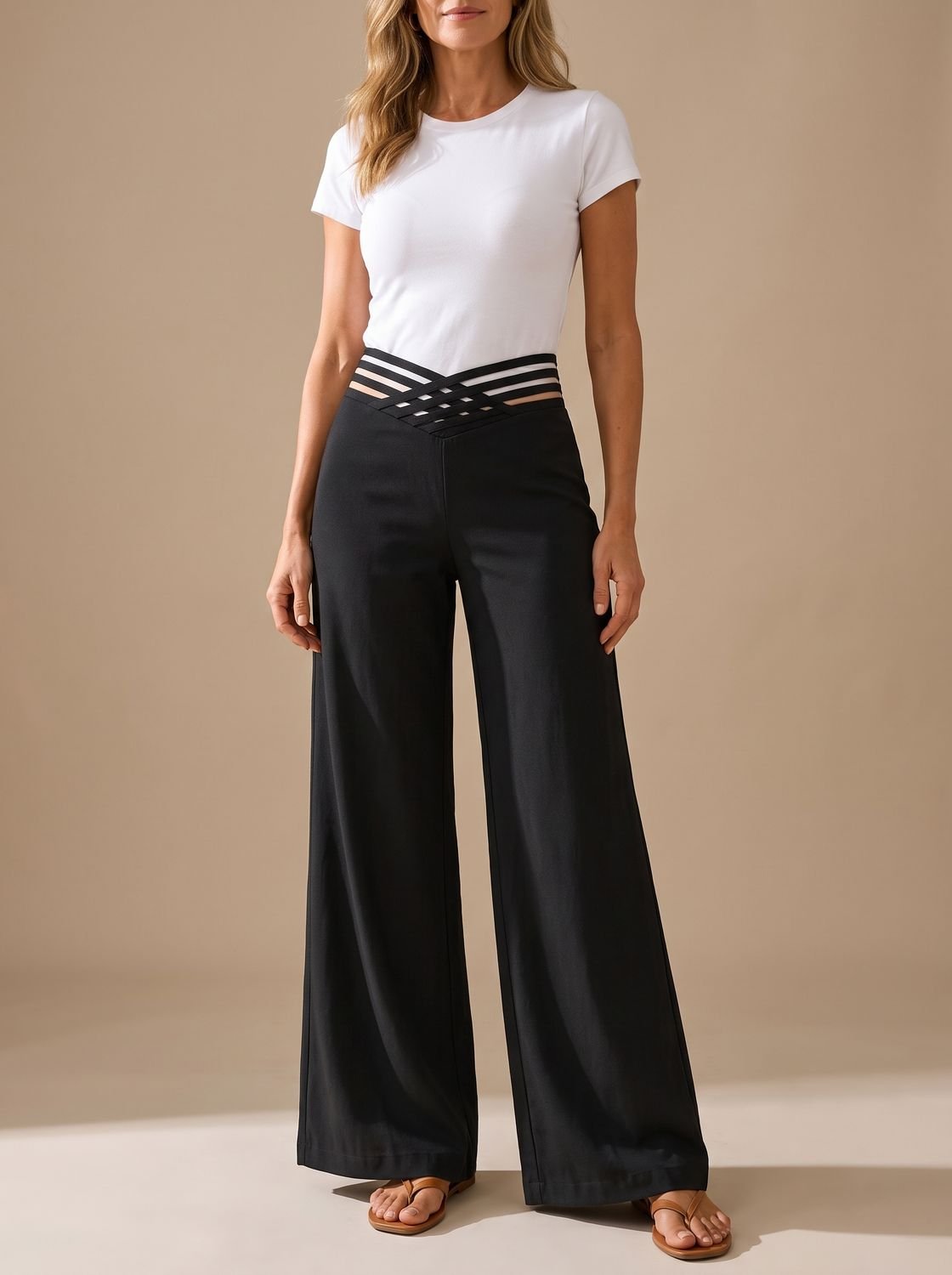 Luna | Women's High-Waist Crossover-Waistband Wide-Leg Pants