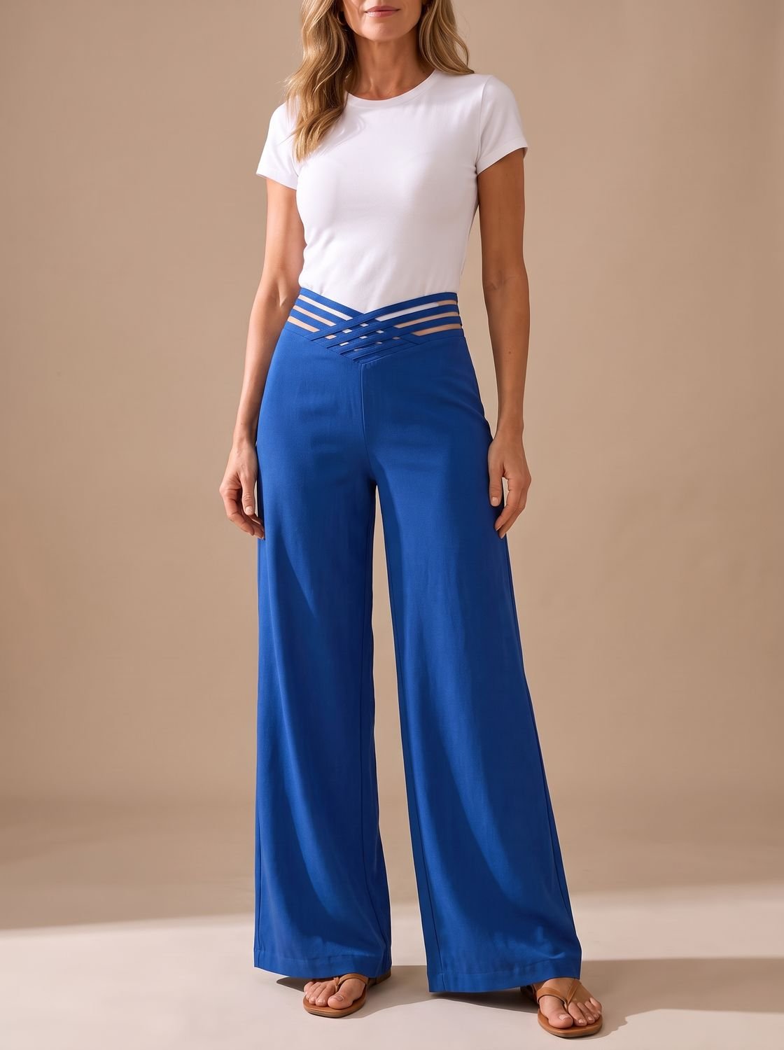 Luna | Women's High-Waist Crossover-Waistband Wide-Leg Pants