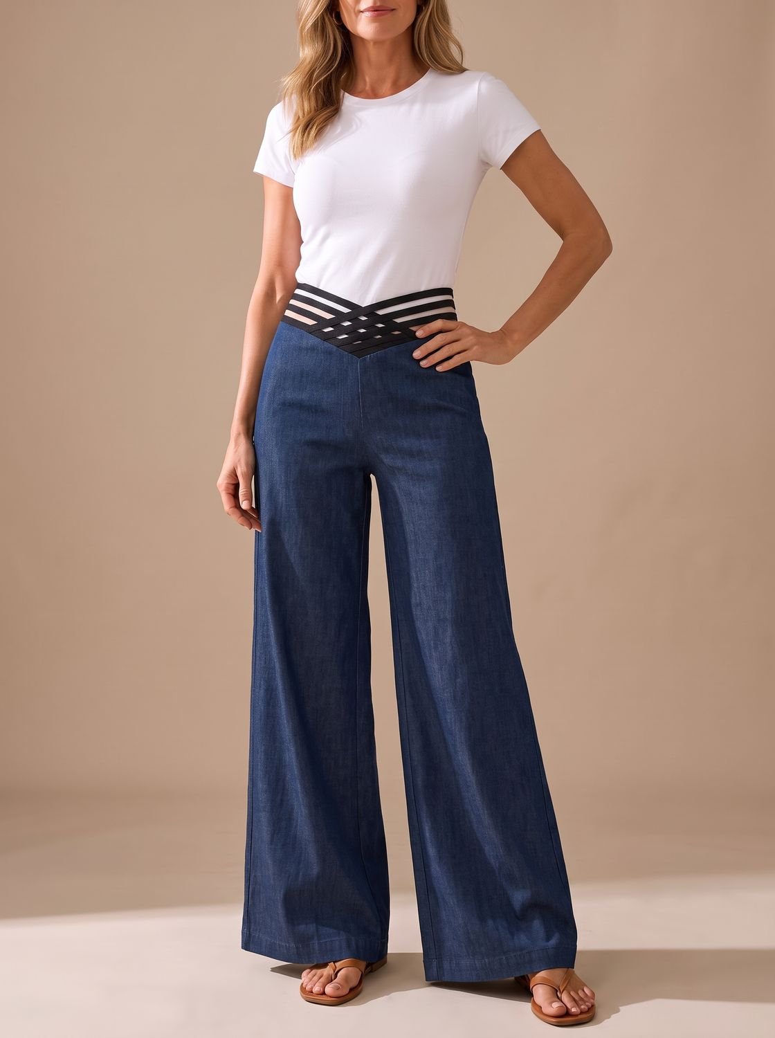 Luna | Women's High-Waist Crossover-Waistband Wide-Leg Pants