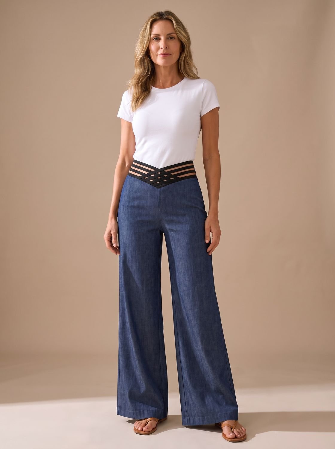 Luna | Women's High-Waist Crossover-Waistband Wide-Leg Pants