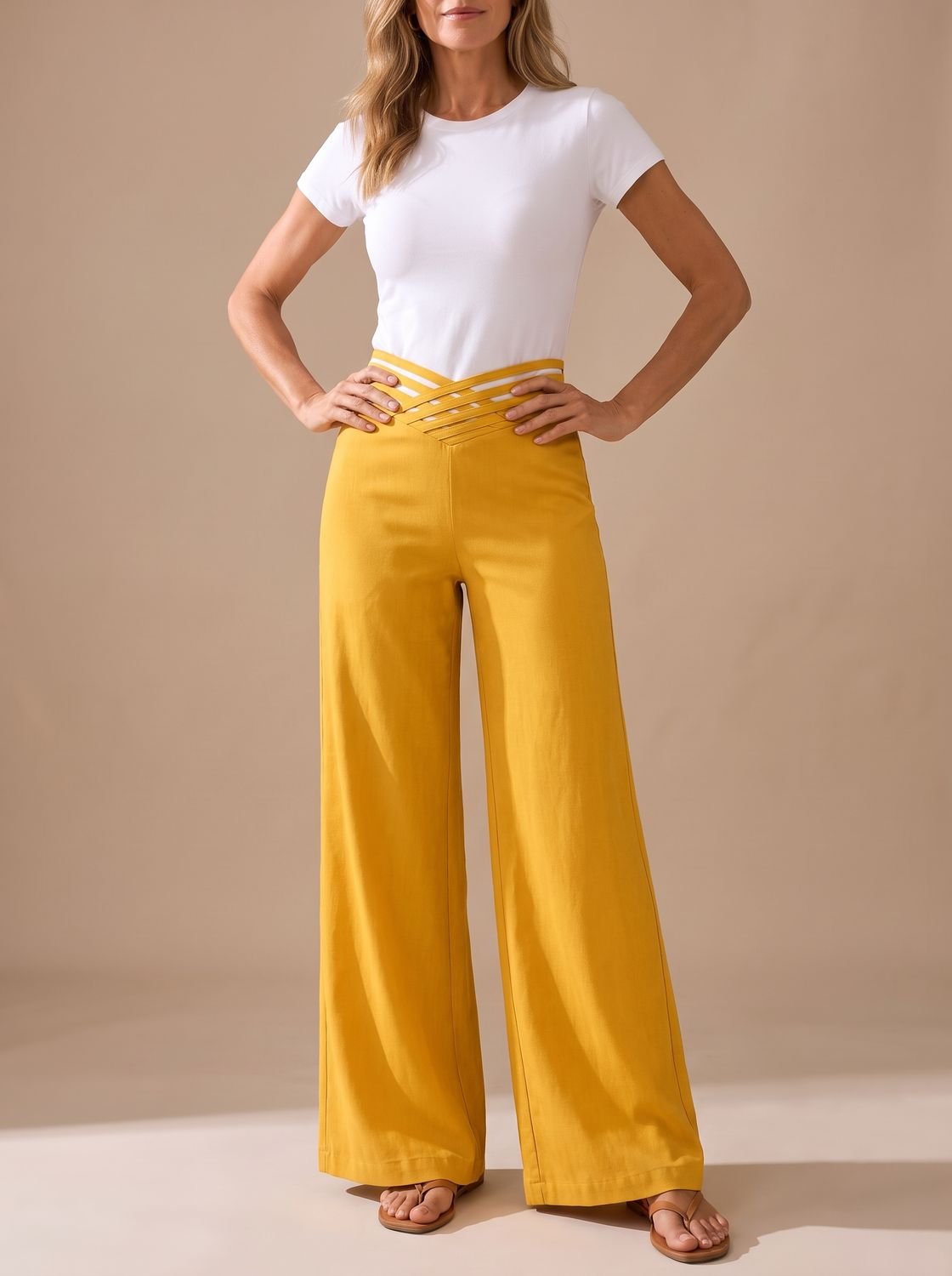 Luna | Women's High-Waist Crossover-Waistband Wide-Leg Pants