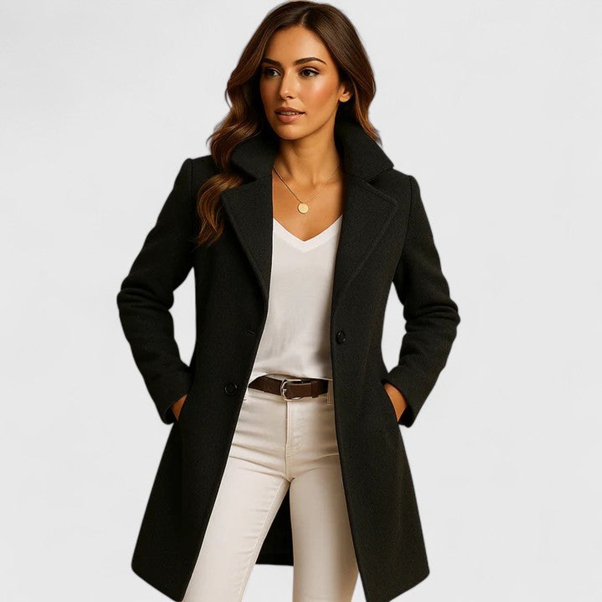 Luna | Women's Long Notch Lapel Button Front Coat