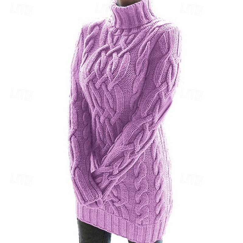 Margot | Women's Cable-Knit Turtleneck Sweater Dress