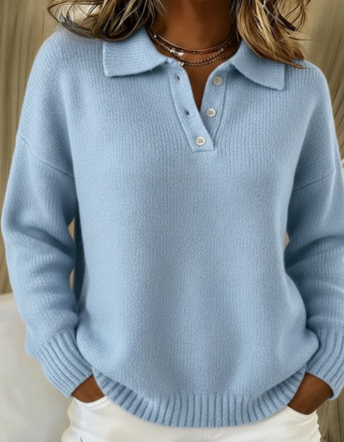 Marigold | Women's Ribbed Button Collar Long Sleeve Sweater