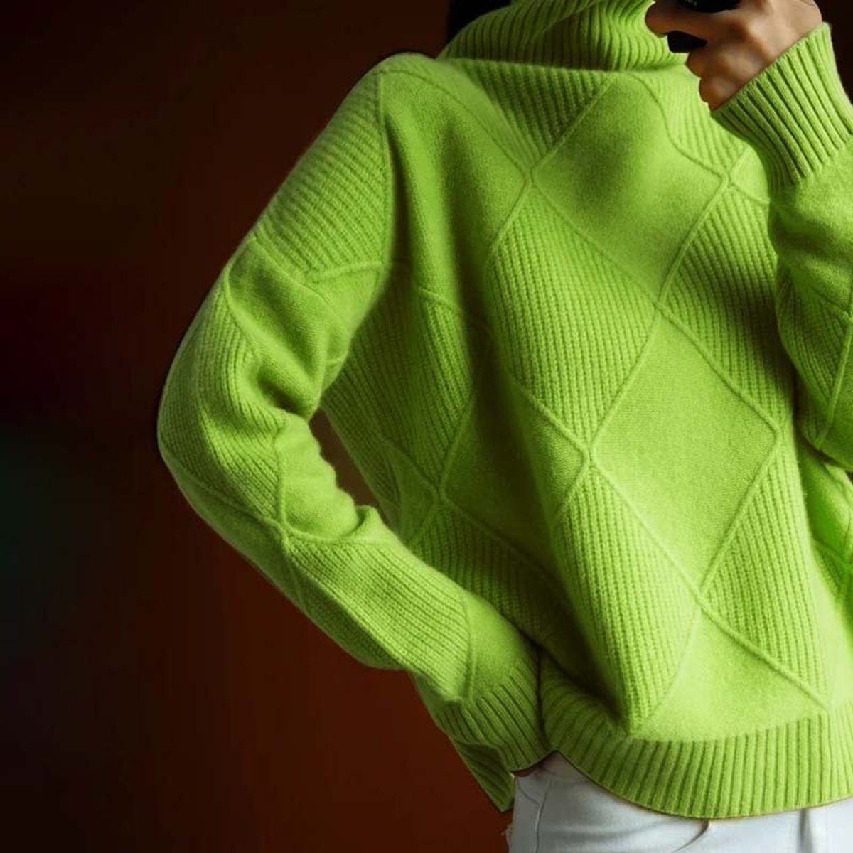 Marisol | Women's Diamond Pattern Oversized Turtleneck Sweater