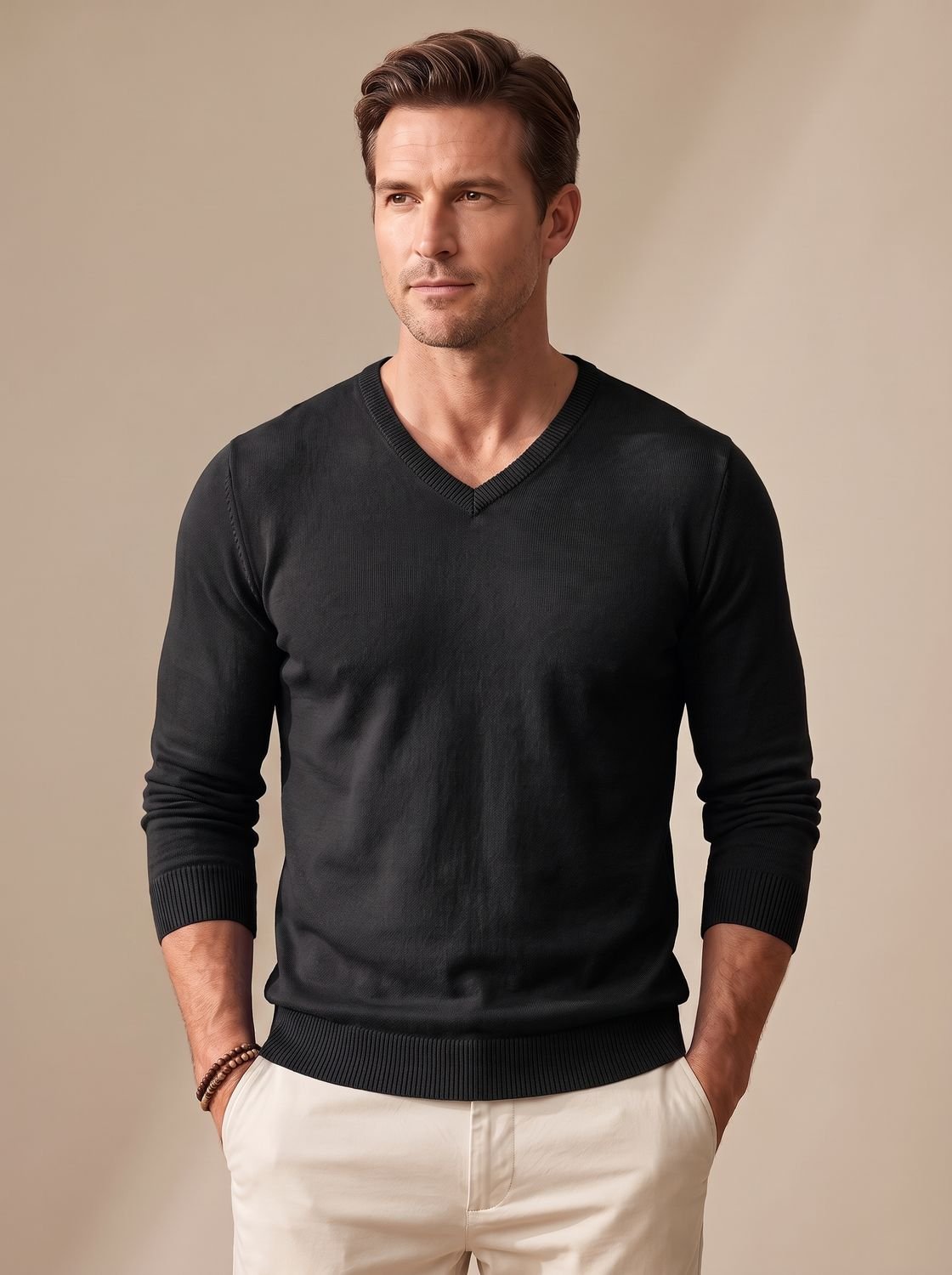 Matthew | Men's Slim-Fit V-Neck Fine-Knit Stretch Pullover Sweater