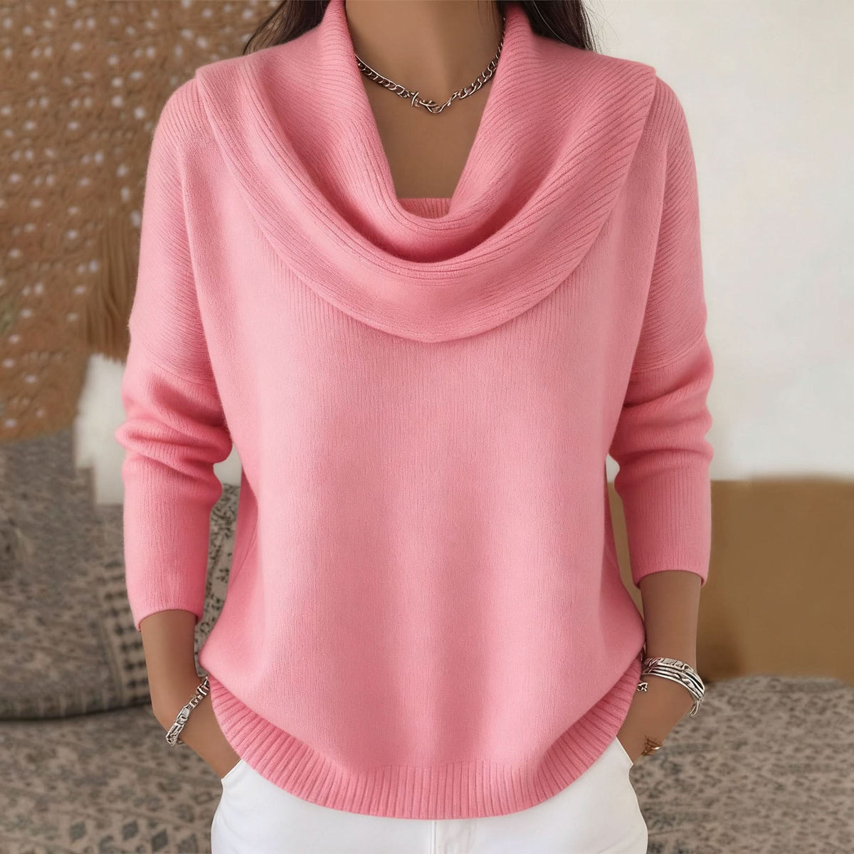 Melanie | Women's Sweater with Cowl Neck and Ribbing