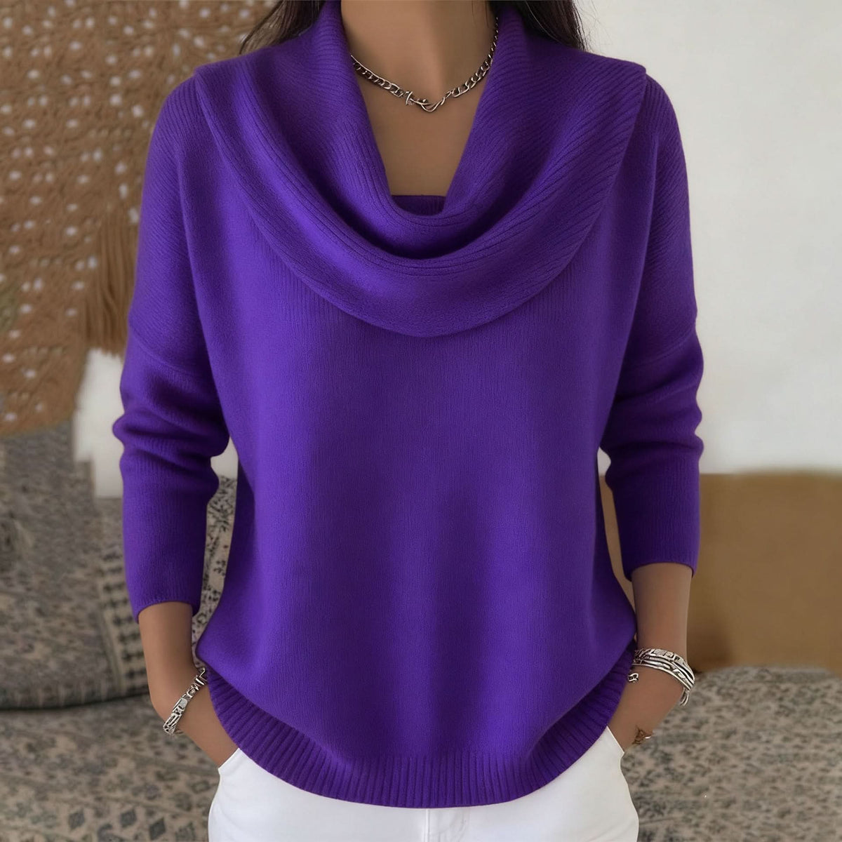 Melanie | Women's Sweater with Cowl Neck and Ribbing